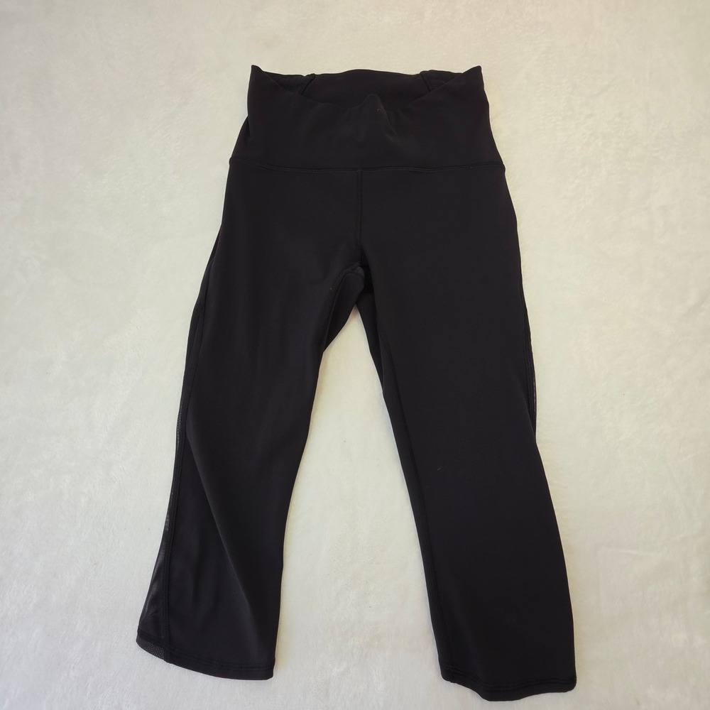 Lululemon Athletica Women Black Mesh Panel High Rise Crop Leggings Size 6